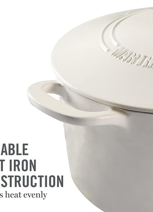MARTHA STEWART Gatwick 7-Quart Enamel Cast Iron Dutch Oven – Linen Color with Silver Knob – Durable Heavy-Duty Dutch Oven for Slow Cooking and Braising