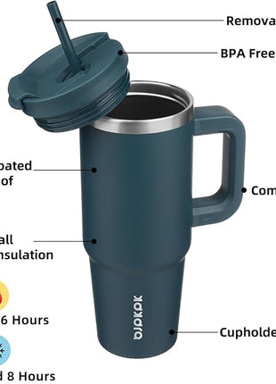 BJPKPK 30 oz Tumbler With Handle Insulated Tumblers With Lid And Straw Stainless Steel Thermal Cup,Navy Blue