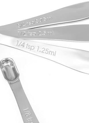 Accurate 18/8 Stainless Steel Measuring Spoons, Heavy Duty Good Handle Set of 6 Measuring Spoon with Ring Connector, Silver