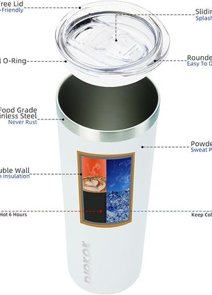 BJPKPK Skinny Tumbler with Lid 20 oz Stainless Steel Vacuum Insulated Double Wall Travel Coffee Water Tumblers Cup,White
