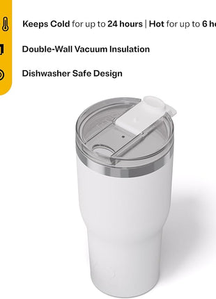 RTIC 30oz Essential Tumbler with Lid, Ceramic Lined, Insulated, Stainless Steel, Metal, Double Wall Vacuum-Insulation, Travel Cup for Iced Coffee, Tea, Hot and Cold Drink, White