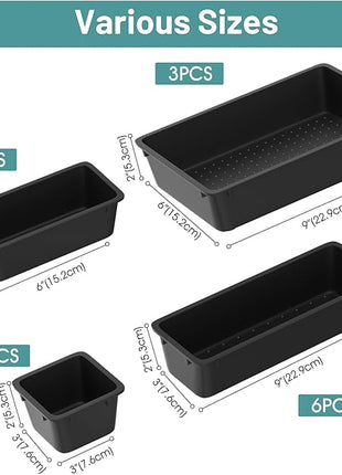 WOWBOX 25 PCS Plastic Drawer Organizer Set, Desk Drawer Divider Organizers and Storage Bins for Makeup, Jewelry, Gadgets for Kitchen, Bedroom, Bathroom, Office, Deep Black