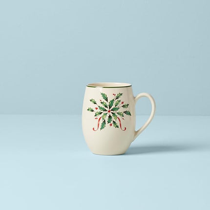 Lenox Coffee Mug, 18 Oz Holiday Cocoa Mug Set, Stoneware Material, Microwave and Dishwasher Safe, Christmas Holly Drinkware Set, Christmas Decorations, Holly Design (Red/Green, 18 Oz, 1 Piece)