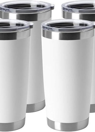 HASLE OUTFITTERS 20oz Stainless Steel Tumblers Bulk, Insulated Travel Cup with Lid, Double Wall Vacuum Coffee Mug for Cold & Hot Drinks 4 Pack, White