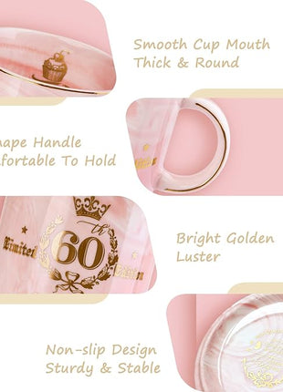 60th Birthday Gifts for Women - Fabulous 1965 Aged to Perfection Happy Birthday Mug - Limited Edition 60th Pink Coffee Mug Printed with Gold, Gift Idea for Turning 60 Years Old Women, Gift Boxed