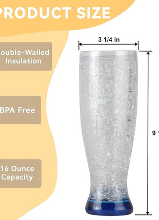 Lily's Home 16 oz Set of 4 Freezer Beer Mugs, Double Wall, Insulated with Liquid Gel Plastic Freezable Glasses, Glass for Freezer, Chiller Frosty Cup,for party