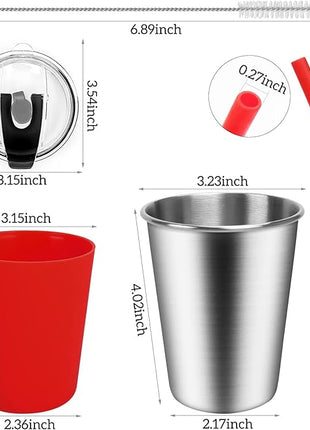 5Pack Kids Cups with Straws and Lids Spill Proof, 12oz Toddler Straw Cups with Colorful Silicone Sleeves, Unbreakable Stainless Steel Water Tumblers for Cold & Hot Drinks