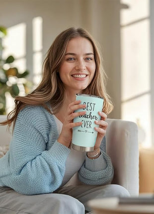 SANDJEST Teacher Tumbler - Best Teacher Ever Travel Coffee Mug Appreciation Gift for Teachers - 20oz Stainless Steel Tumblers Awesome Gifts for Birthday, Christmas, Graduation Day, Back To School