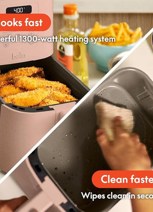 bella 4Qt Slim Air Fryer, Fits-anywhere™ Kitchenware, EverGood™ Ceramic Nonstick Coating, Adjustable Temperature, 6 Preset Cooking Options, 60 Min Auto Shutoff w Audible Tone, 3.3lb Capacity, Blossom