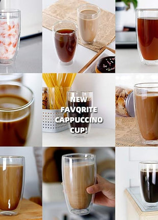 CNGLASS Double Wall Thermo Glass Cup 13.5 oz,Insulated Glass Coffee Set of 2