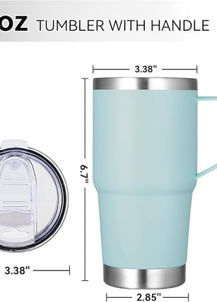 VEGOND 20 oz Tumbler with Handle Lid and Straw, Stainless Steel Insulated Travel Coffee Mug Spill Proof Double Wall Metal Tumbler Cup Keeps Drink Hot and Cold, Mint Green 1 Pack