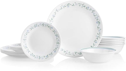 Corelle Vitrelle 18-Piece Service for 6 Dinnerware Set Triple Layer Glass and Chip Resistant, Lightweight Round Plates and Bowls Set, Country Cottage