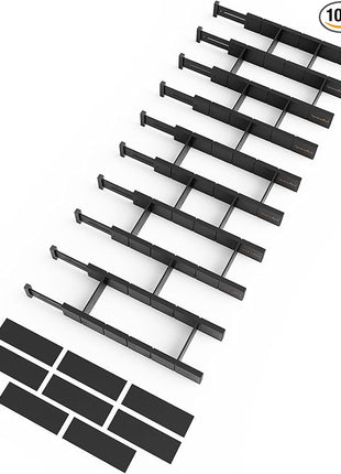 SpaceAid Bamboo Drawer Dividers with Inserts and Labels, Kitchen Adjustable Drawer Organizers, Expandable Organization for Home, Office, Dressers, 10 Dividers with 24 Inserts (17"-22" Black)