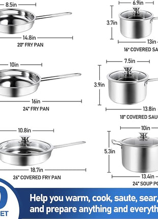 Aufranc 10-Piece Pots and Pans Set, Stainless Steel Cookware Set- Includes Ergonomic Handle Saucepans, Skillets, Dutch Oven, Stockpot, Steamer & More - Premium Pots and Pans for Home Chefs