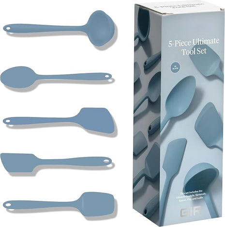 GIR: Get It Right 5-Piece Silicone Ultimate Kitchen utensils set - Ladle, Spatula, Flip, Spoon & Spoonula - Non toxic cooking utensils for Nonstick Cookware, Cooking and Baking - Slate