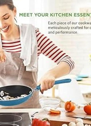 NutriChef 11 Pc Pots and Pans Set - Non Stick Cookware Set with Ceramic Coating, Ergonomic Handles, Induction Ready, Includes Saucepan, Dutch Oven, Large & Small Fry Pans - Royal Blue