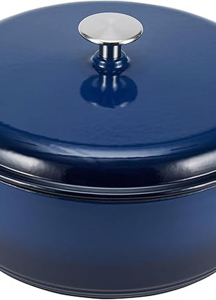 Amazon Basics Cast Iron Dutch Oven Pot with Lid, Enameled, Round, Dual Handles, Heavy-Duty, Medium, 6-Quart, Navy