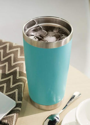 DOMICARE 20oz Stainless Steel Tumbler Bulk with Lid, Double Wall Vacuum Insulated Travel Mug, Powder Coated Coffee Cup, Light Blue, 1 Pack