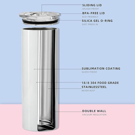 MURRICON 16 Pack Sublimation Tumblers 20 oz Skinny,Stainless Steel Insulated Blanks Tumbler with Lid,Straw,Sublimation Paper,Individually Boxed,Shrink Wrap and Rubber Bottom