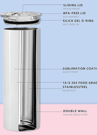 MURRICON Sublimation Tumblers 20 oz Skinny Straight,Stainless Steel Sublimation Blanks Skinny Tumbler,Double Wall Vacuum Insulated Tumblers,with lid and straw,12 Pack