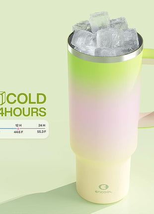 ENCOOL 40 oz Tumbler with Handle and Straw: Stainless Steel Insulated Tumbler Keeps Cold for 24 Hours, Leakproof Travel Cup Fits in Cup Holder and BPA-Free, Morning Dew