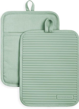 KitchenAid Ribbed Soft Silicone Pot Holder 2-Pack Set, Pistachio Green, 7"x9"