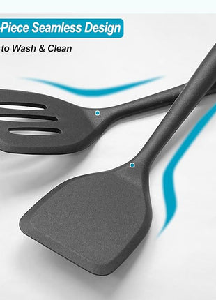 Silicone Spatula Turner Set, High Heat Resistant Spatulas with Seamless One Piece Design, Nonstick Rubber Flippers Utensils for Baking & Cooking,BPA-Free, Black,11 IN