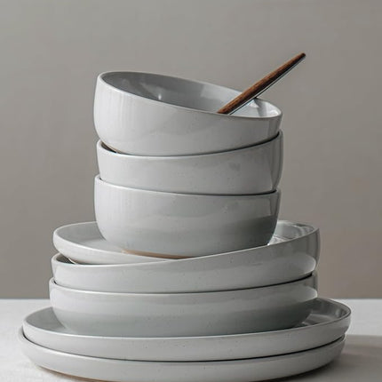 Famiware Milkyway Dinnerware Sets, 24 Piece Dish Set, Plates and Bowls Sets for 8, Light Gray