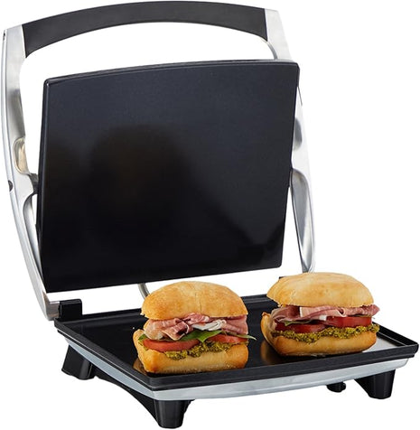 IMUSA 12x10in Stainless Steel Electric Panini Press with Temperature Control, Nonstick Plates for Sandwiches, Grilled Paninis, Quesadillas, and More