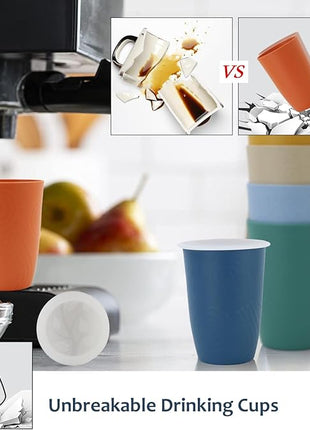 Homienly 16 OZ Wheat Straw Cups for Kitchen, Drinking Cups with Lid Set of 6, Unbreakable Cup Set Reusable, Stackable Water Tumblers (Recommend Fill Volume 12 OZ) - Colorful