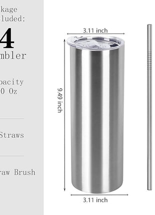 30 Oz Straight Skinny Tumbler Set, Stainless Steel Slim Skinny Travel Tumbler Bulk, Birthday Diy Gift For Women Friends Sisters, 4 Pack, Silver