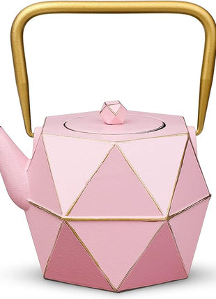Toptier Cast Iron Teapot, Stovetop Safe Japanese Cast Iron Tea Kettle, Diamond Design Tea Pot with Removable Infuser for Loose Tea, 30 Ounce (900 ml), Pink