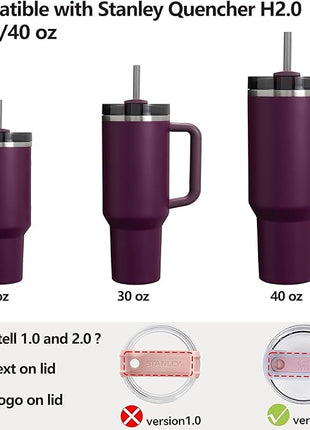 Silicone Spill Stopper Set Compatible with Stanley Cup 2.0 30oz & 40oz with Straw Cover (Set of 2, Plum)