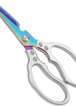 CGBE Kitchen Scissors, Multi-Purpose Kitchen Shears, Heavy Duty Dishwasher Safe Food Scissors for Chicken, Poultry, Fish, Meat & Herbs with Non-Slip Grips - Sliver Colorful
