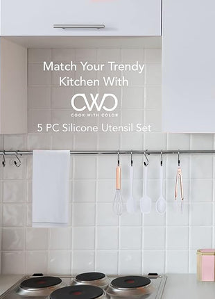 COOK WITH COLOR Silicone Cooking Utensils, Kitchen Utensil Set, Easy to Clean Silicone Kitchen Utensils, Cooking Utensils for Nonstick Cookware, Kitchen Gadgets Set, Standard, White