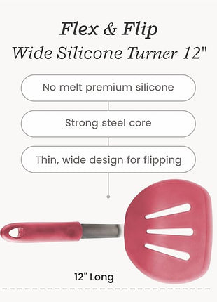 Starpack 'Flex & Flip' Flexible Silicone Turner Spatula (Wide) - High Heat Resistant Spatulas for Cooking Egg 600°F - Silicone Pancake Turner Spatula, LFGB Grade Non Stick Rubber Kitchen Utensils