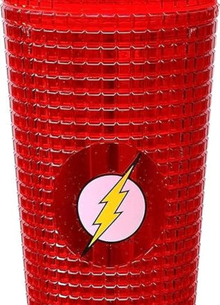 Spoontiques DC Comics Diamond Tumbler, 20oz - Textured Cup w/Staw, Double Wall Insulated, BPA Free - The Flash