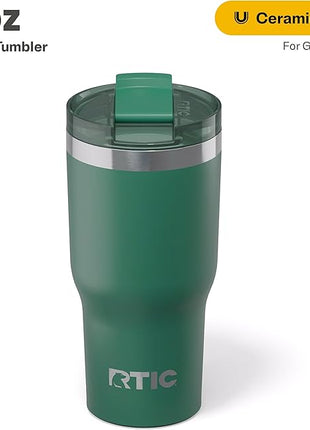 RTIC 20oz Essential Tumbler with Lid, Ceramic Lined, Insulated, Stainless Steel, Metal, Double Wall Vacuum-Insulation, Travel Cup for Iced Coffee, Tea, Hot and Cold Drink, Pine Tree