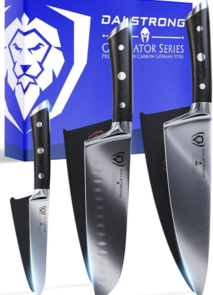 Dalstrong 3pc Knife Set - Gladiator Series Elite - Chef Essentials - Chef Knife, Santoku Knife, Paring Knife - G10 Handle - High Carbon German Steel - w/Sheaths - NSF Certified