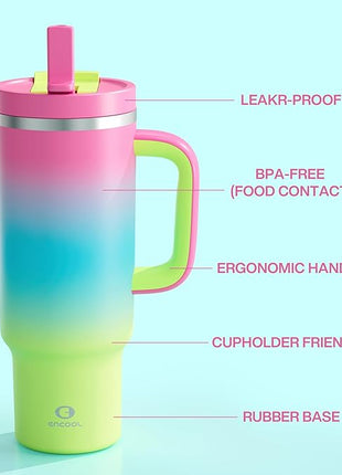 40 oz Tumbler with Handle and Straw: Stainless Steel Insulated Tumbler Keeps Cold for 24 Hours, Leakproof Travel Cup Fits in Cup Holder and BPA-Free, Lime Sorbet