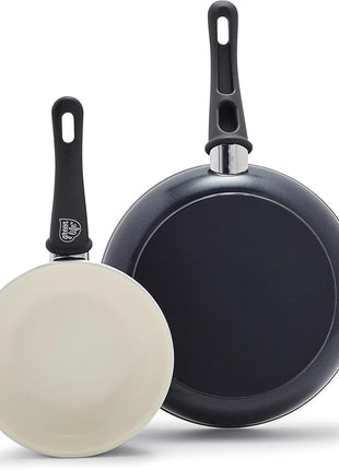 GreenLife Non Stick Fry Pan Set (7" & 10"), Non-Toxic PFAS-Free Ceramic Skillets, Dishwasher & Oven Safe, Egg Omelet Frying Pans, Stay- Cool Handles, Kitchen Home Cooking Essentials, Black and Cream