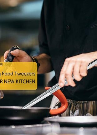 JETKONG 2 Pcs 12-Inch Kitchen Tweezers Fine Tweezer Tongs, Extra-Long Stainless Steel Cooking Tweezers (Silver)