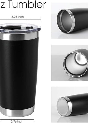 HASLE OUTFITTERS 20oz Tumblers Bulk Stainless Steel Cups with Lid Double Wall Vacuum Insulated Coffee Mugs for Cold & Hot Drinks 1 Pack, Black