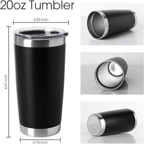 HASLE OUTFITTERS 20oz Tumblers Bulk Stainless Steel Cups with Lid Double Wall Vacuum Insulated Coffee Mugs for Cold & Hot Drinks 1 Pack, Black