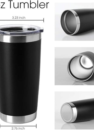 HASLE OUTFITTERS 20oz Tumblers Bulk Stainless Steel Cup with Lid Double Wall Vacuum Insulated Coffee Mug for Cold & Hot Drinks 8 Pack, Black