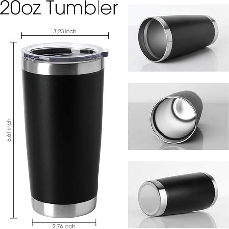HASLE OUTFITTERS 20oz Tumblers Bulk Stainless Steel Cup with Lid Double Wall Vacuum Insulated Coffee Mug for Cold & Hot Drinks 8 Pack, Black