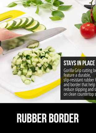 GORILLA GRIP BPA-Free Reversible Kitchen Cutting Board Set of 3, US Designed, Nonporous, Juice Grooves Catch Liquid, Slip Resistant Border, Dishwasher Safe, Durable Large Food Chopping Boards, Yellow