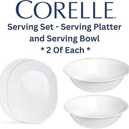 Corelle 12-1/4-Inch Serving Platter, Winter Frost White - 2-Pack with 2-Quart Serving Bowl, Winter Frost White 2PK - Set of 4