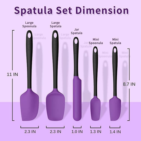 Coukre Silicone Spatula Set of 5,High Temperature Resistant, Food Grade Silicone, Dishwasher Safe, for Baking, Cooking (Purple Black)