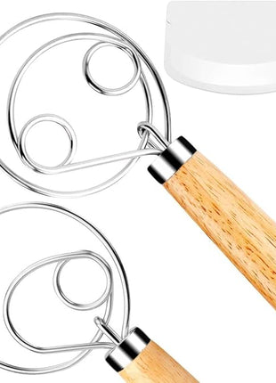 Danish Dough Whisk Bread Mixer，2 Pack Premium Stainless Steel Dutch Whisk With a Dough Scraper for Bread, Pastry or Pizza Dough - Perfect Baking